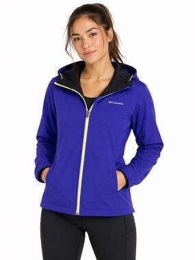 Columbia Phurtech baby blue and yellow long sleeve hood  soft shell jacket S